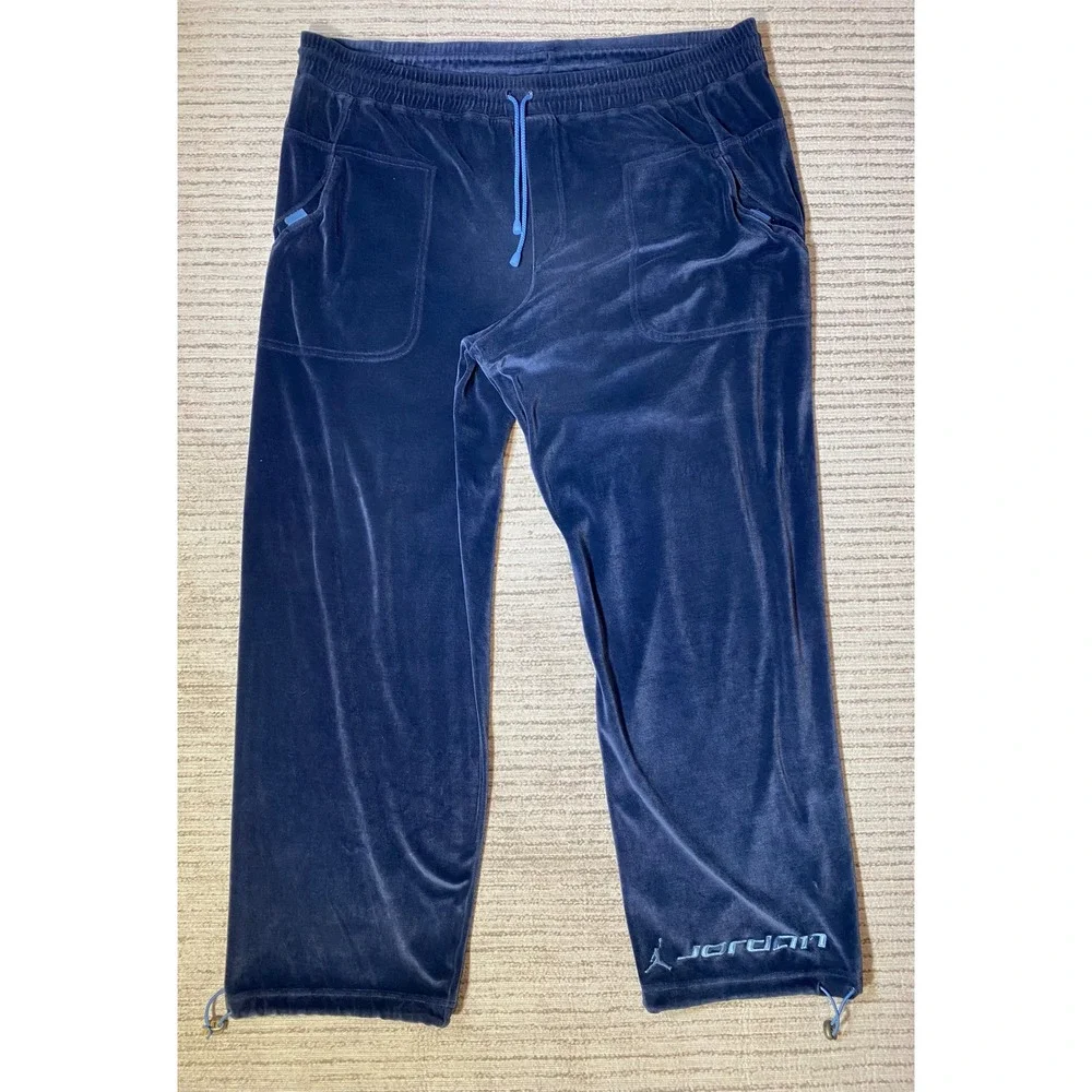 Vintage Jordan Velour Track Pants Navy Blue XL Jumpman Y2K Joggers Drawstring